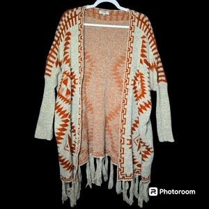 Oceanus Aztec Open Front Duster Cardigan Size Large